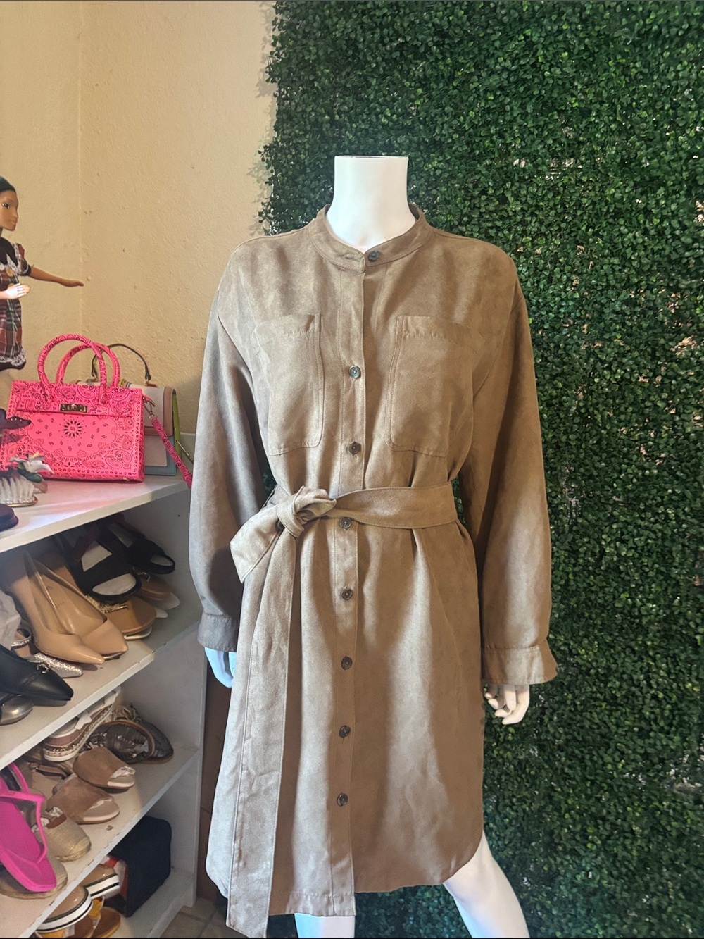 Banana Republic Taupe Suede-Look Shirt Dress